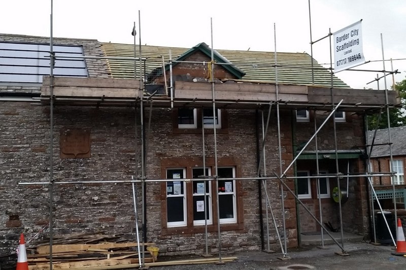 Chimney stack removed, felt and battens on ready for slating